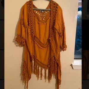 Mustard Crochet Kimono